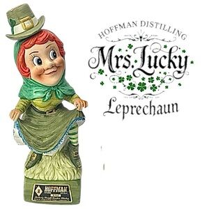 1974 HOFFMAN DISTILLING MRS. LUCKY Ceramic Musical Leprechaun Decanter Vintage